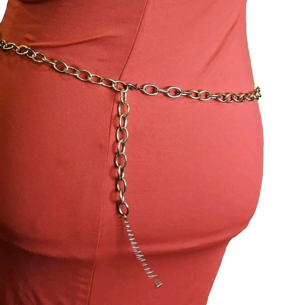 Womens Gold O Ring Etched Chain Waist‎ Belt Large Retro Adjustable 36-39